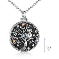 Sterling Silver Owl Tree Of Life Urn Necklace for Ashes Memory Jewelry