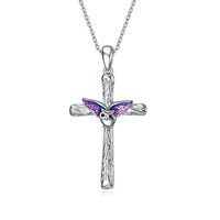 Sterling Silver Cross with Owl Pendant Necklace for Women