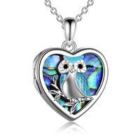 Sterling Silver Owl That Hold Pictures Heart Locket Necklace For Mom Wife Girlfriend