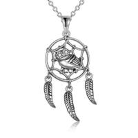 Sterling Silver Dream Catcher Owl Pendant Necklace for Women