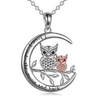 Owl Necklace for Women Sterling Silver Crescent Moon Pendant