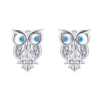 925 Sterling Silver Owl Dainty Cubic Zirconia Huggie Hoop Earrings