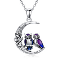 Owl Necklace Sterling Silver Two Owls Pendant Necklace Jewelry Gift for Women Girls Grandmother