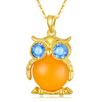 Yellow gold Plated Sterling Silver Amber Owl Pendant Necklace