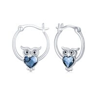 Owl Hoop Earrings S925 Sterling Silver Owl Animal Earrings Owl Jewelry Gifts for Women Girls Owl Lov
