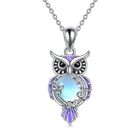 Sterling Silver Filigree Moonstone Owl Necklace Gifts Jewelry