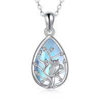 Owl Tree of Life Necklace Sterling Silver Moonstone Owl Pendant Jewelry Gifts for Women