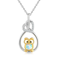 Owl Necklace 925 Sterling Silver Love Opal Necklace Cute Animal Jewelry Gifts for Women Girls Owl Lo