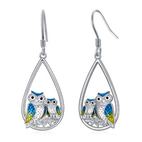 Owl Earrings in White Gold Plated Sterling Silver