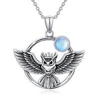 Owl Necklace in Sterling Silver with Moonstone