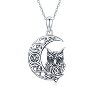 Owl Necklace Sterling Silver Moon Owl Pendant Necklaces Owl Jewelry Gifts for Women Men