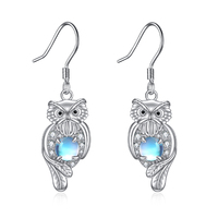 Sterling Silver Moonstone Owl Dangle Drop Earrings Jewelry Gifts