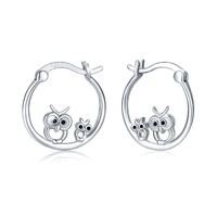 925 Sterling Silver Owl Dainty Cute Animal Huggie Hypoallergenic Hoop Stud Earrings