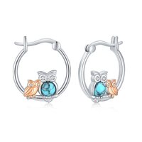 Owl Earrings Sterling Silver Mother Child Owl Huggie Hoop Earrings Hypoallergenic Turquoise Jewelry 
