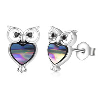 925 Sterling Silver Cute Owl Abalone Shell Stud Earrings Heart Stud Earrings Hypoallergenic  Animal 