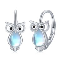Moonstone Owl Hoop Earrings 925 Sterling Silver Jewellery Gifts for Girls Women Kids