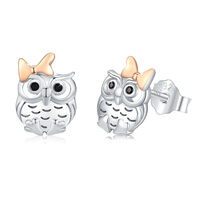 Owl Stud Earrings 925 Sterling Silver Cute Owl Earrings Bow-Knot Owl Stud Earrings