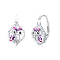 Owl Earrings 925 Sterling Silver Owl Hoop Earrings Hypoallergenic Purple lever back Earrings huggie 