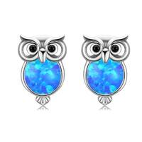 Sterling Silver Owl Small Cute Opal Stud Earrings Hypoallergenic Jewelry