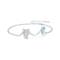 925 Sterling Silver Owl Bracelet Moonstone Bracelet Chain Bracelet