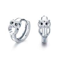 925 Sterling Silver Owl Hypoallergenic Hoop Huggie Stud Earrings