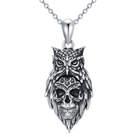 Owl Skull Necklace in Sterling Silver