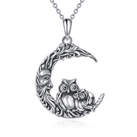 Owl Necklace Sterling Silver Moon Elderly Pendant Necklace Jewelry Birthday Gifts for Women Girls Mo
