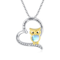Owl Necklaces 925 Sterling Silver Moonstone Owl Pendant Heart Necklace Owl Jewellery For Women Girls