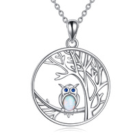 Sterling Silver Opal Owl Tree Pendant Necklace Jewelry Gifts