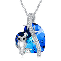 Owl Necklace with Blue Crystal 925 Sterling Silver Owl Pendant Necklace with Blue Crystal Jewelry Gi