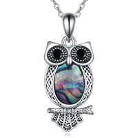 Sterling Silver Abalone Owl Pendant Necklace Jewelry Gifts for Women