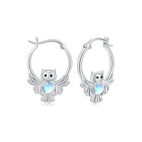 Moonstone Owl Hoop Earrings 925 Sterling Silver Owl Huggie Hoop Earrings Moonstone Jewelry Gifts for