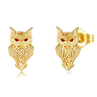 14K Yellow Gold Celtic Owl Stud Earrings Jewelry Gifts for Women