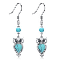 Sterling Silver Turquiose Owl Drop Dangle Earrings Boho Jewelry Gifts