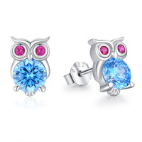 Cubic Zirconia Owl Earrings in White Gold Plated Sterling Silver