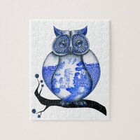 Blue Willow Owl Jigsaw Puzzle