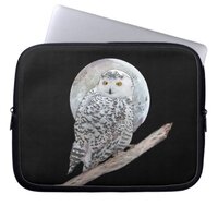 Snowy Owl and Moon Painting - Original Bird Art Laptop Sleeve
