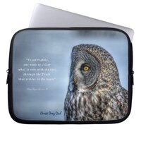 Great Grey Owl Raptor Wildlife Photo and Poem Laptop Sleeve