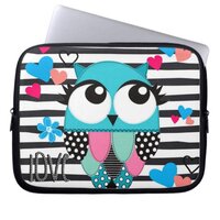 owl and stripes back laptop sleeve