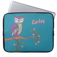 Owl Art Night Blue Personalised Laptop Sleeve