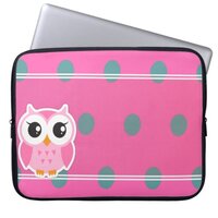Cool Trendy Polka Dots With Cute Owl Laptop Sleeve