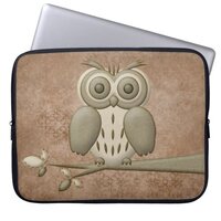 Cute & Stylish Retro Owl on Branch Laptop Sleeve