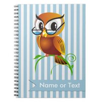 Wise Owl Blue Stripes Customized Notebook