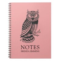 Black & Pink Abstract Owl Notebook