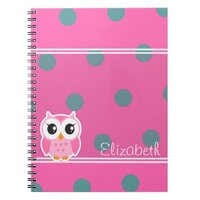 Cool Trendy Polka Dots With Cute Owl-Personalized Notebook