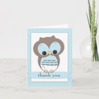 Sweet Baby Owl Boy Thank You Card | Blue