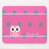 Cool Trendy Polka Dots With Cute Owl-Personalized Mouse Pad