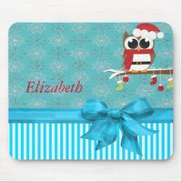 Silver Snowflakes Cute Owl-Personalized Mouse Pad
