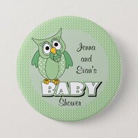 Green Polka Dot Owl Baby Shower Theme Button