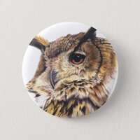 Eagle owl watercolor art button/badge button